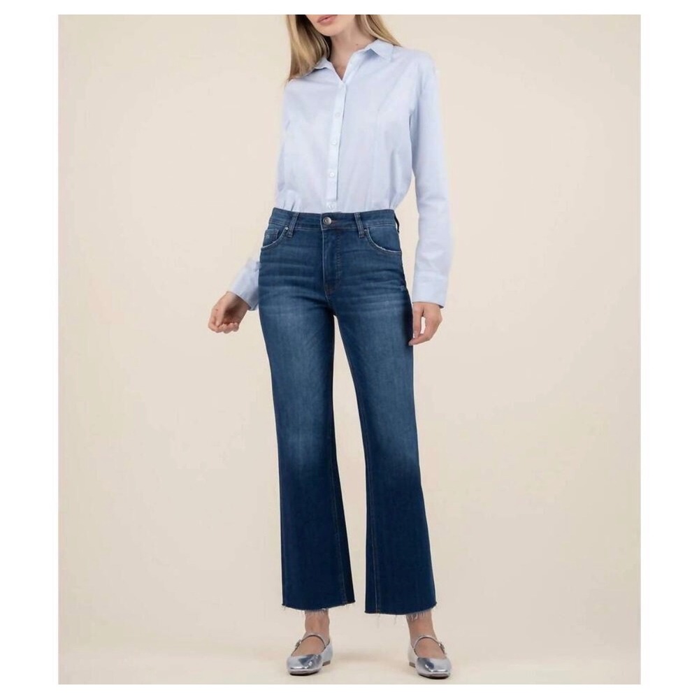 Kut from the Kloth Kelsey Jeans Women 14 Blue High Rise Fab Ab Ankle Flare